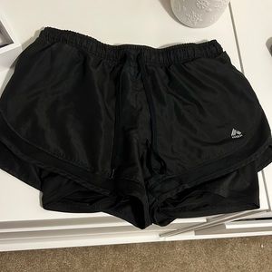 Redbox workout shorts with spandex shorts underneath